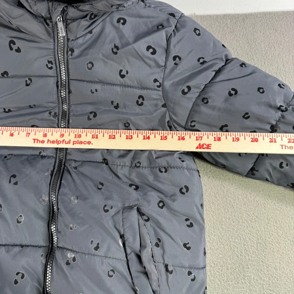 Cheeky Girls‎ Puffer Jacket Size 6 Gray Leopard Print Hooded Winter Coat